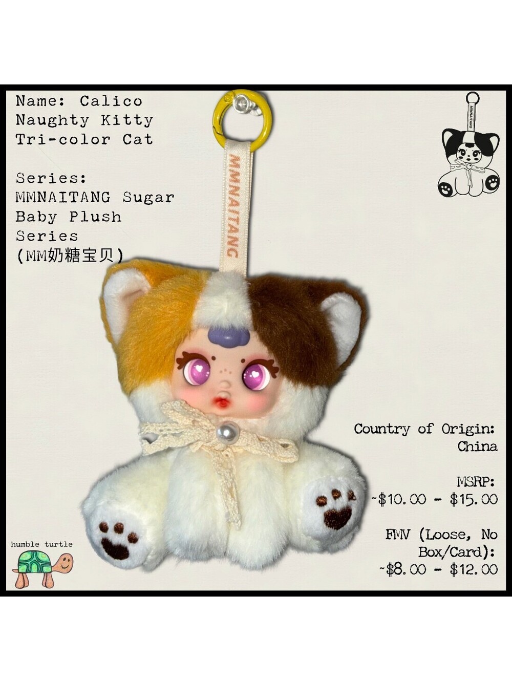 Calico Naughty Kitty Tri-color Cat Plush Keychain